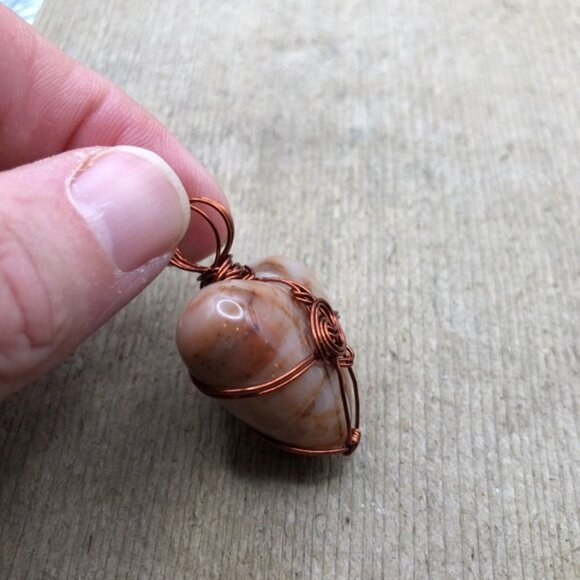 Marbled Agate Russet Brown Swirl Wire Wrapped Necklace Pendant - Picture 3 of 5
